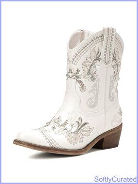 Women's Western Embroidered Cowgirl Ankle Boots Pointed Toe Chunky Heel Side
